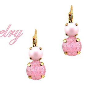 Light Rose Ice and Pastel Pink Pearl Double Drop Premium Crystal Earrings
